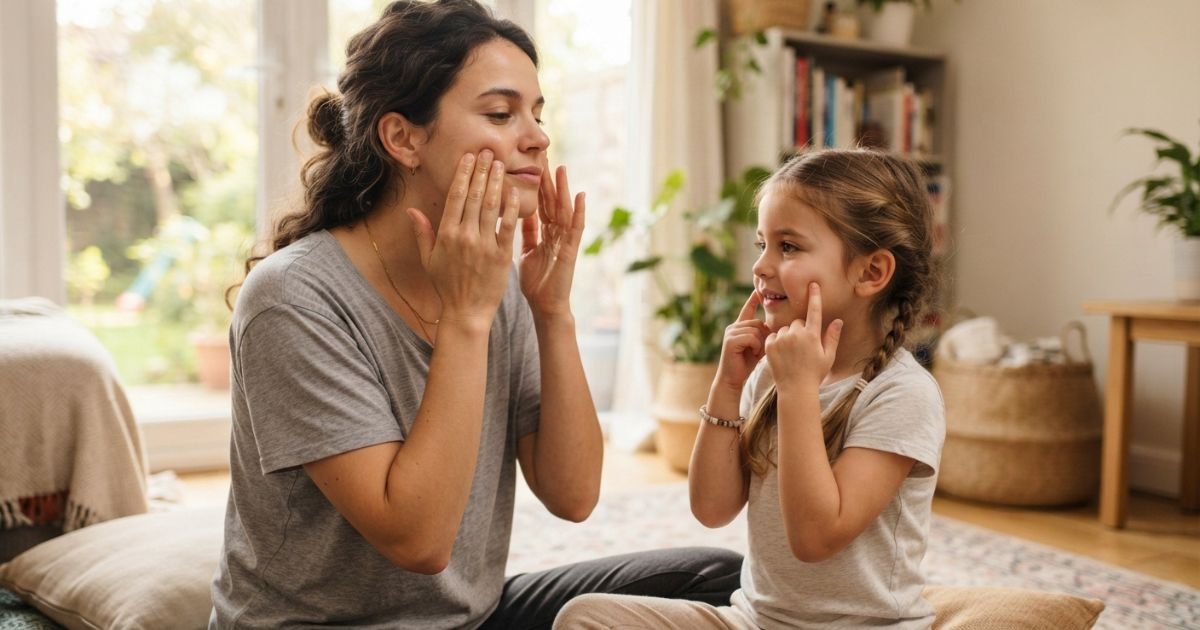Mulher fazendo massagem facial com as mãos