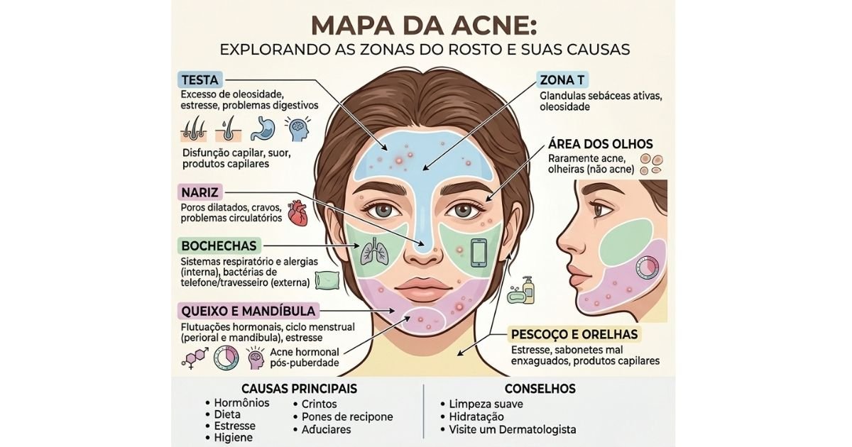 Mapa da acne que relaciona regiões do rosto a diferentes partes do corpo